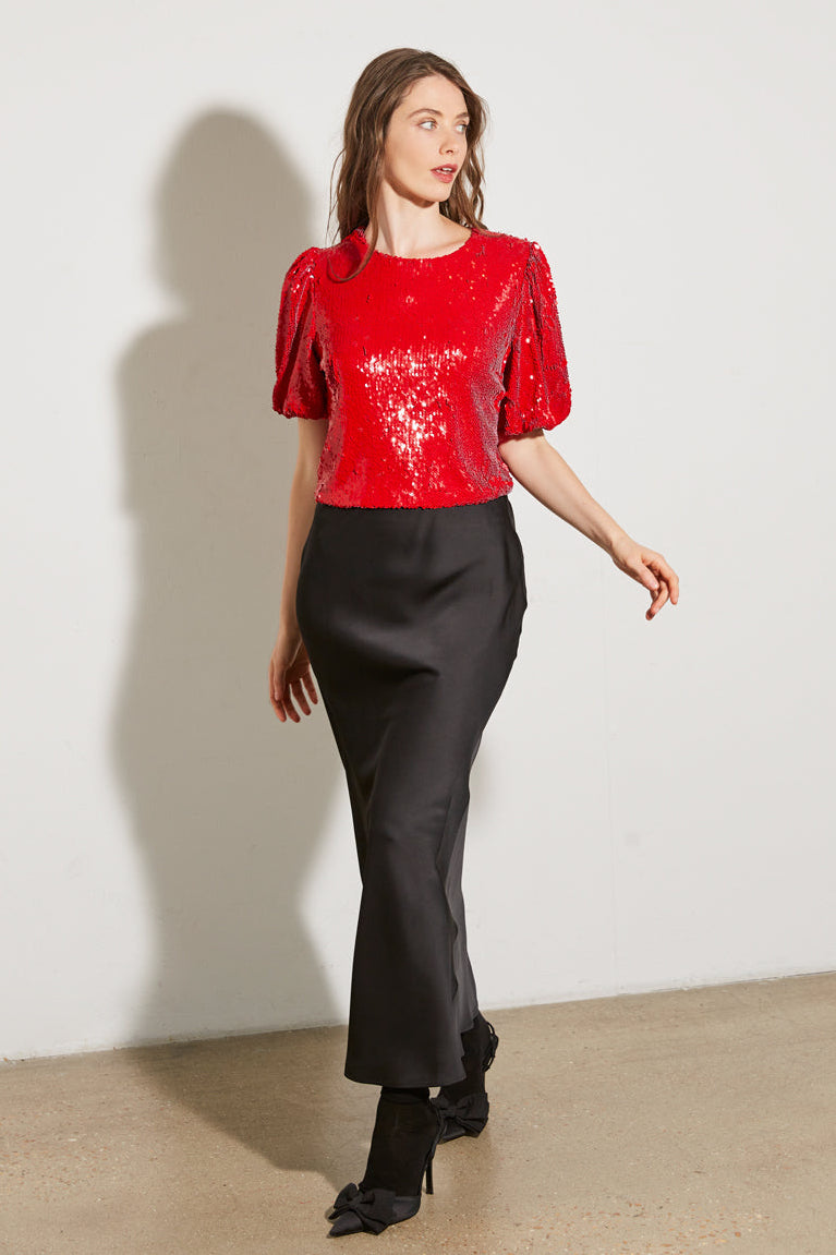 TOP ROUGE À SEQUINS