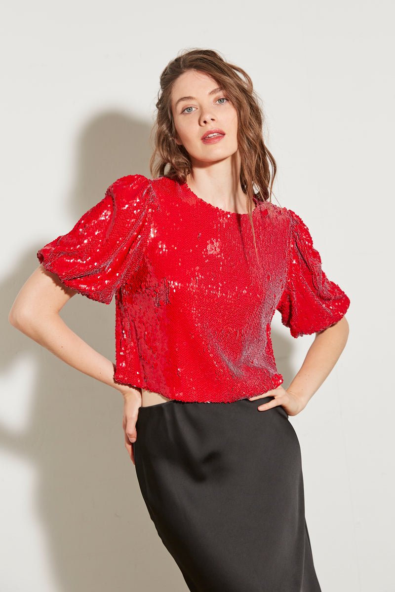 TOP ROUGE À SEQUINS