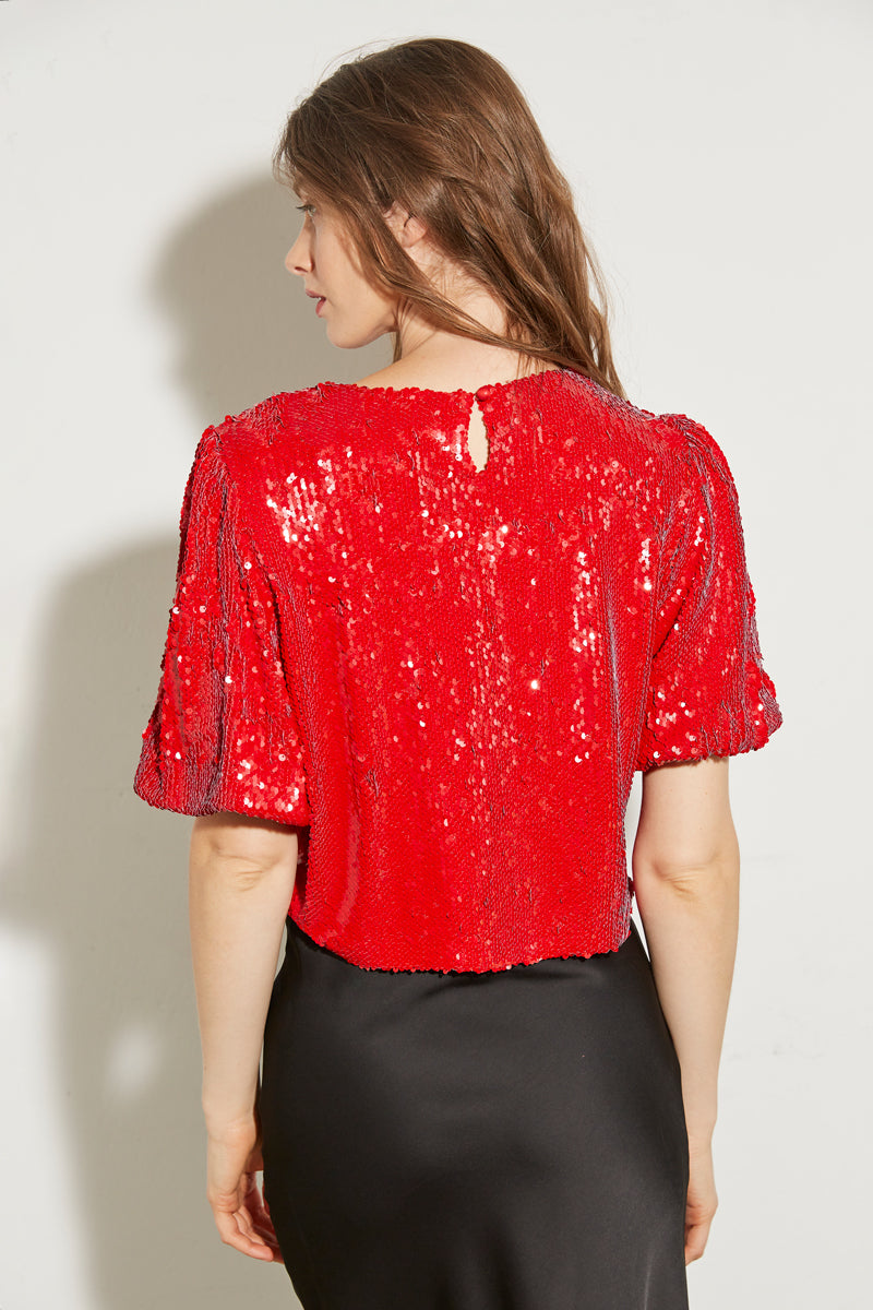 TOP ROUGE À SEQUINS
