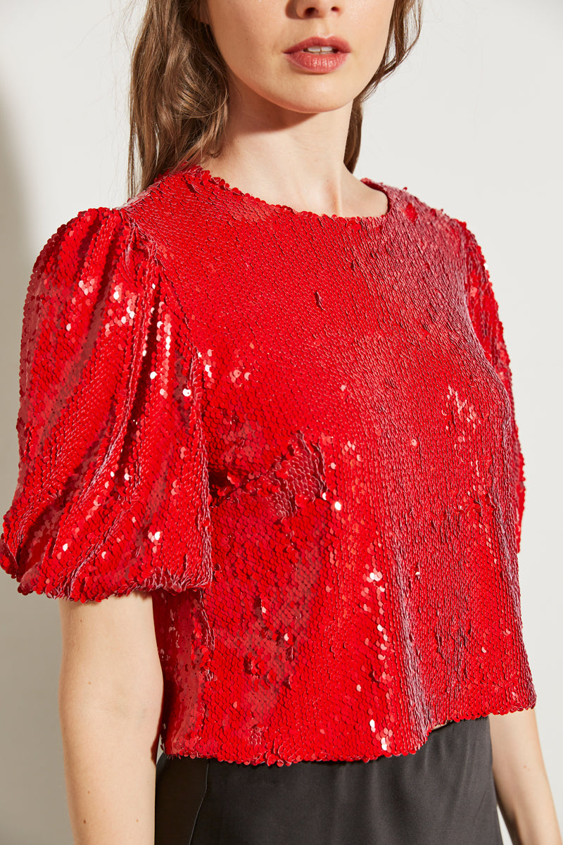 TOP ROUGE À SEQUINS