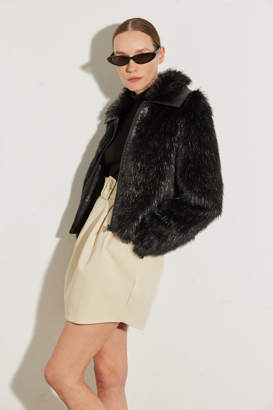 FUR AND FAUX LEATHER JACKET