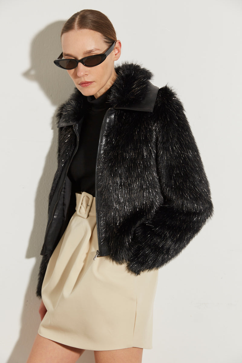 FUR AND FAUX LEATHER JACKET