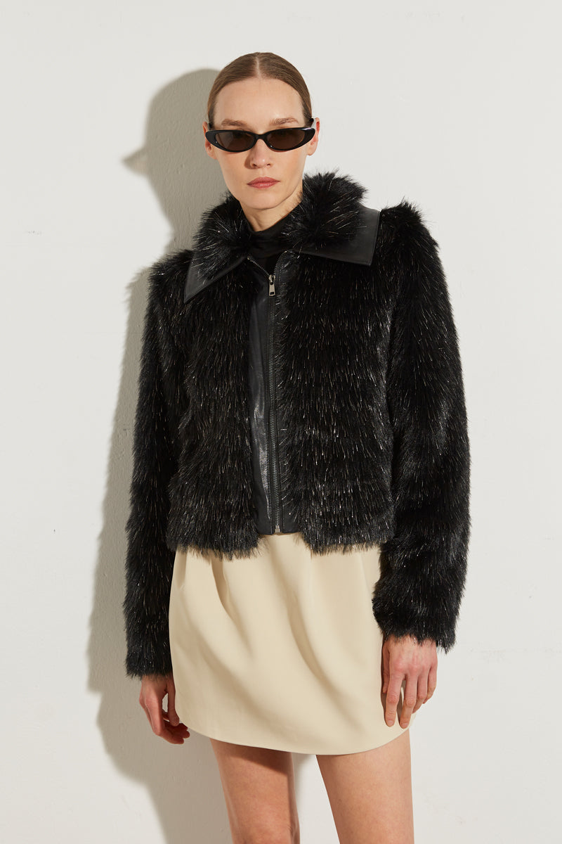 FUR AND FAUX LEATHER JACKET