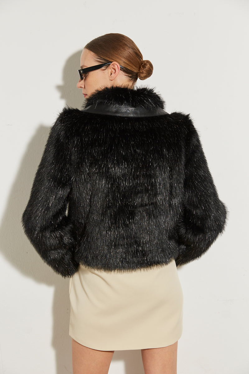 FUR AND FAUX LEATHER JACKET