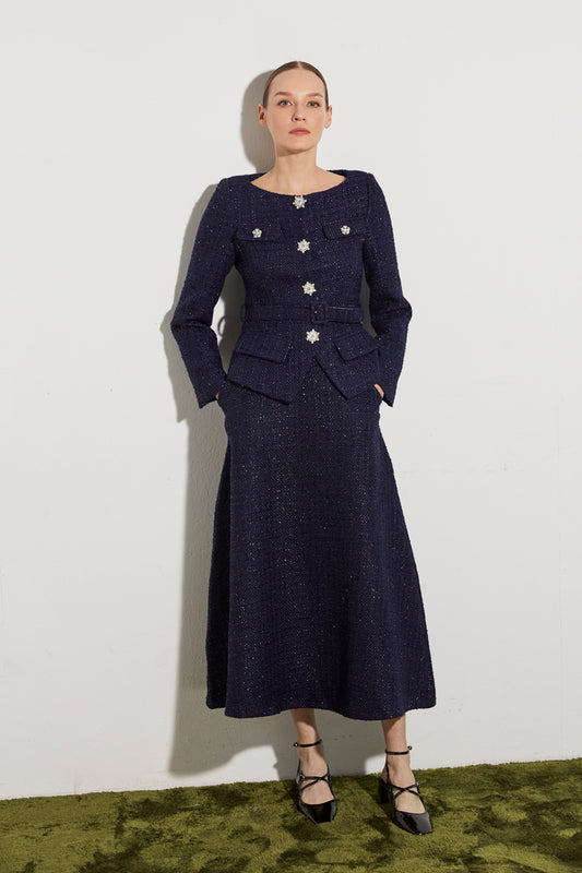 VESTE EN TWEED BOUTONS À STRASS