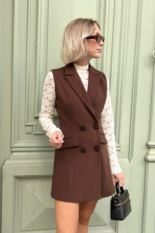 Satin Sleeveless Blazer