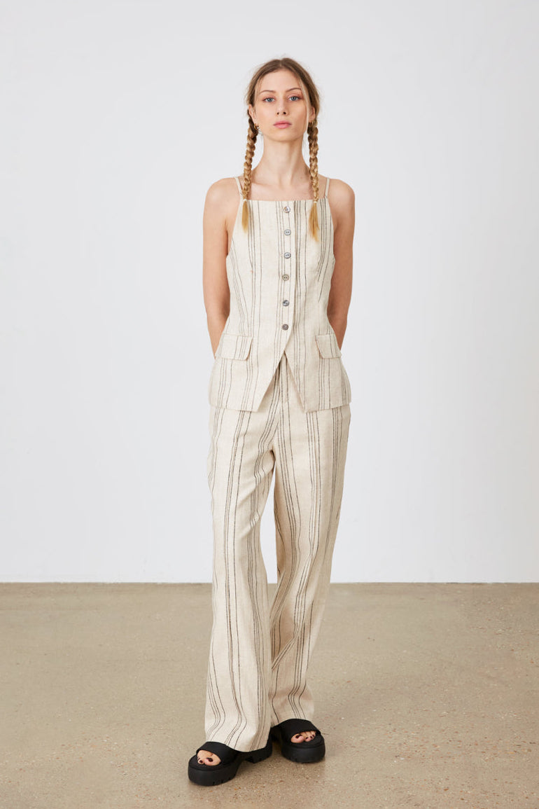 TOP EN LIN À RAYURES