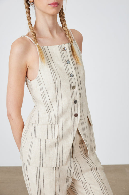 TOP EN LIN À RAYURES