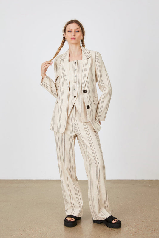 PANTALON LIN À RAYURES