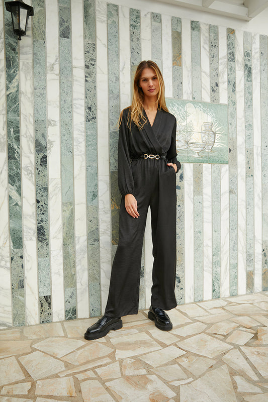 COMBINAISON PANTALON SATINÉE COL CACHE COEUR